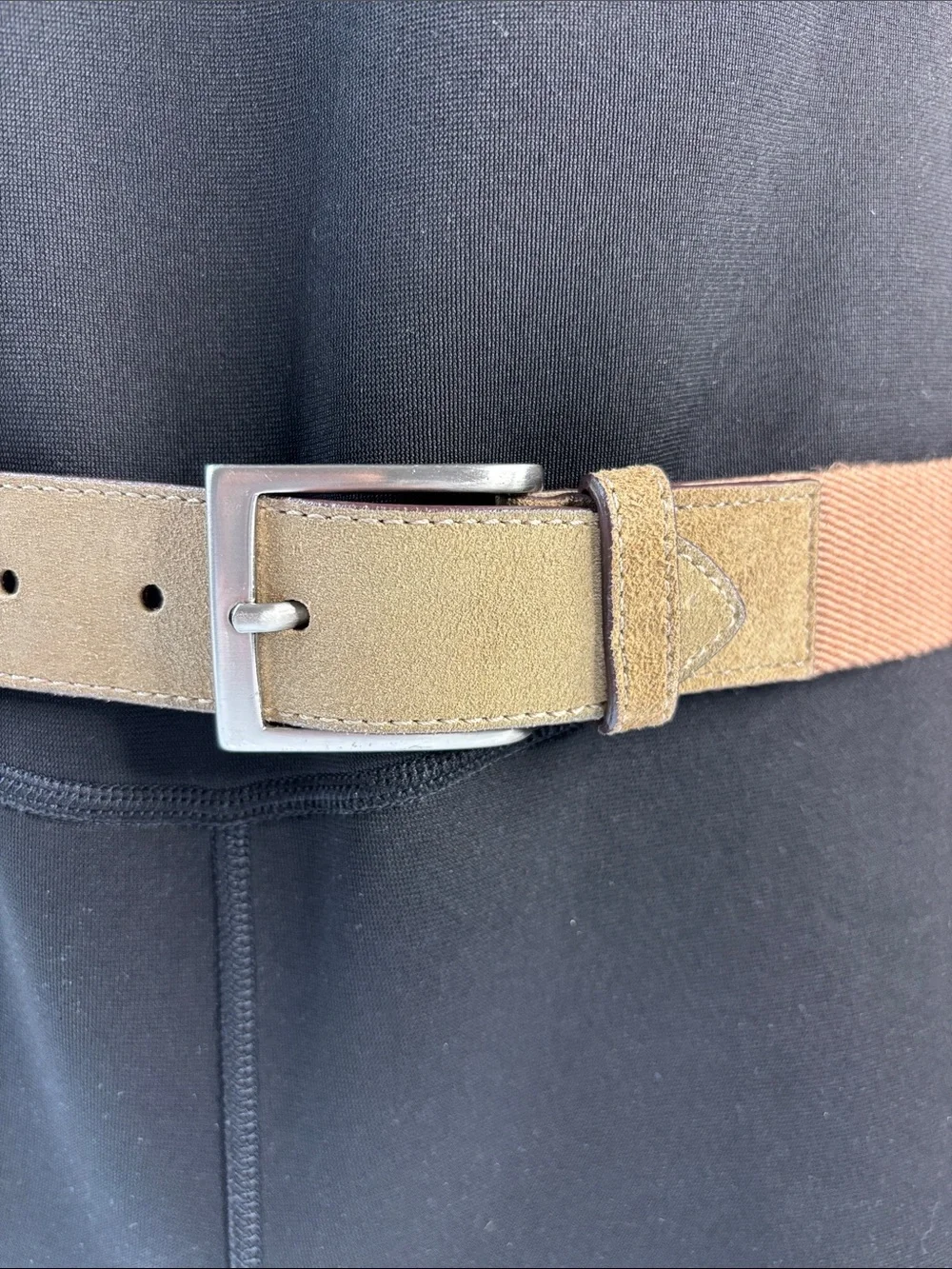 Leyva Men's Tan Suede & Canvas Belt with Metal Buckle